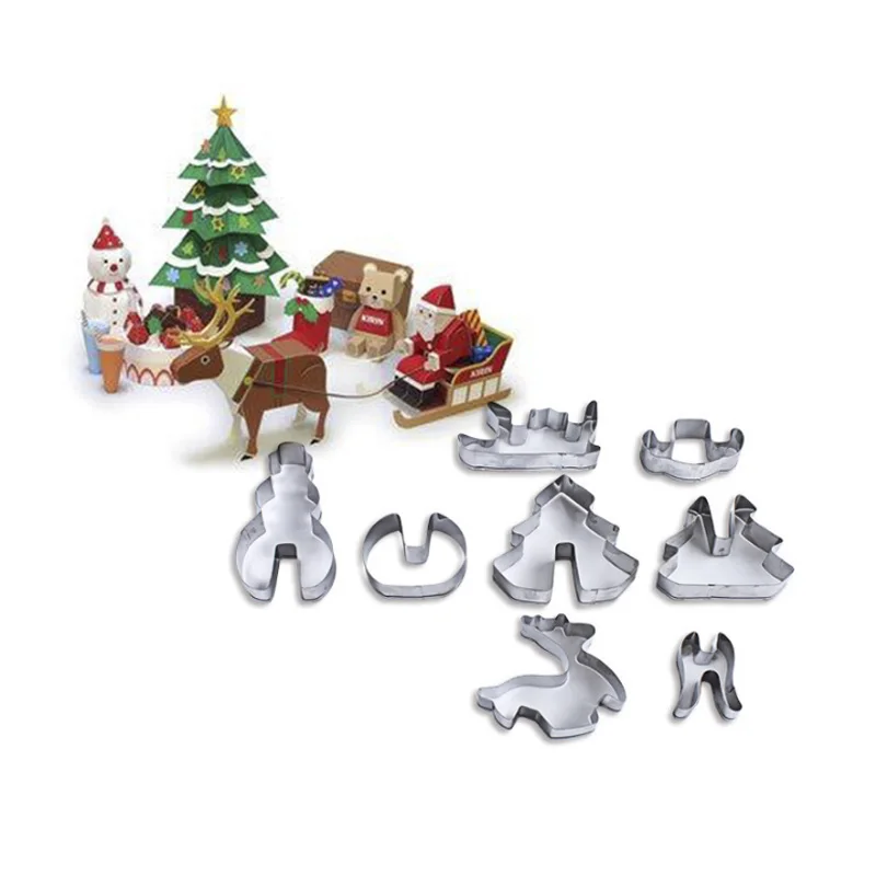 8 шт. в наборе, 3D формочки для печенья для рождественской вечеринки, нержавеющая сталь, инструменты для выпечки, формы для печенья