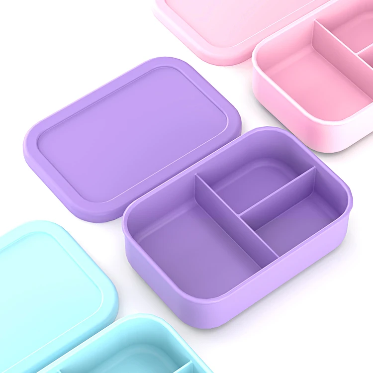 2023 BPA Free Collapsible Silicone Food Container Portable Silicone Kitchen Sotrage Bento Lunch Box for Kids With Compartments