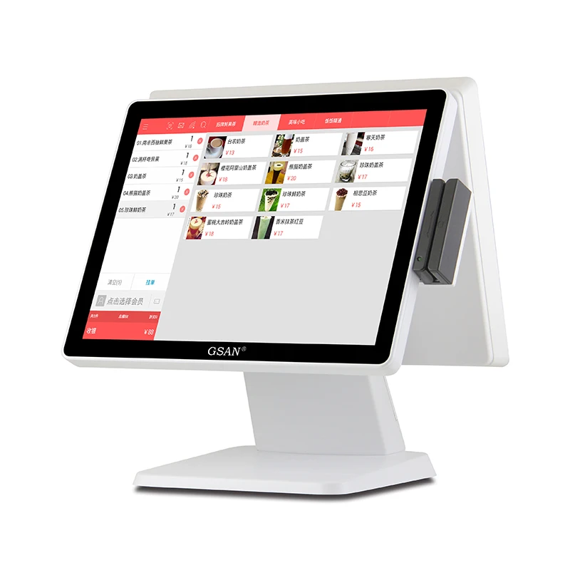 Digital 15 Inch Pos System White Displays Panel Monitor Stand Pos Touch Dual Screen