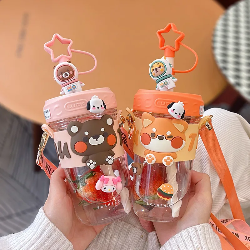 17oz Cute Cartoon Plastic Drink Water Bottle With Dust Stopper Bpa Free Kids Sippy Cup
