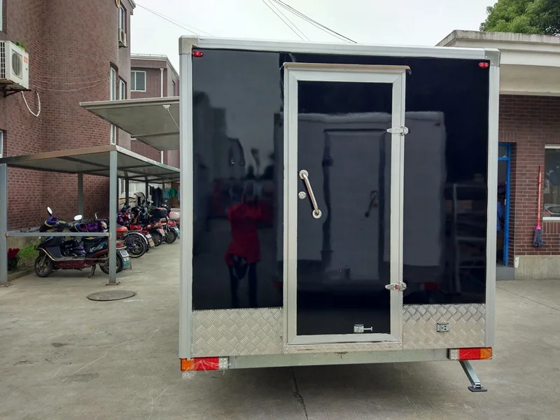 Heat protection stainless steel food stall big wheels sliding windows food cart trailer/food van/gas food cart