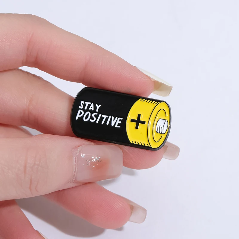 Stay Positive Enamel Pins Custom Funny Energy Battery Brooch Inspirational Lapel Badges For Backpack Decorative Party Jewelry