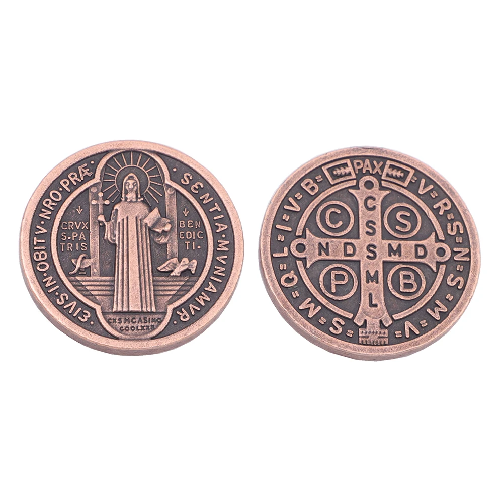 1 Inch Antique Copper Religious Saint Benedict Medal Coin