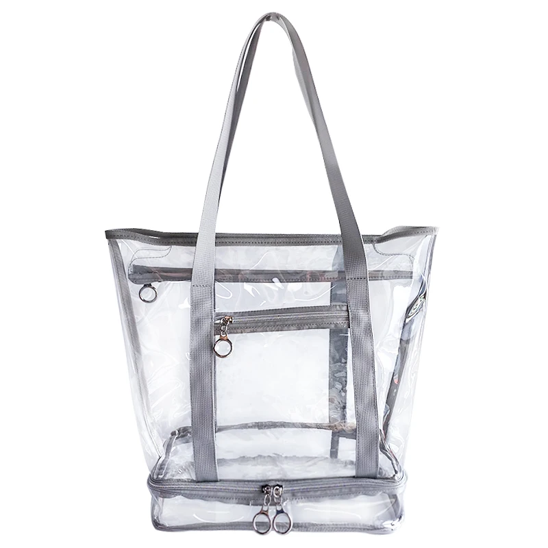 Recycled luxury waterproof capacity transparent pvc zipper makeup brush teto bag Shoulder Handbag Large Clear Shopping Tote Bag