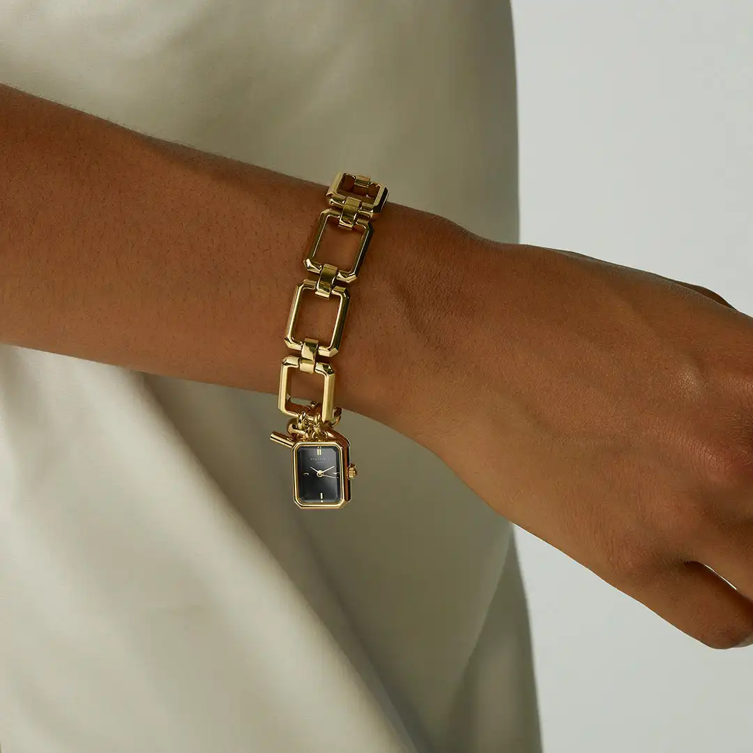 18K Gold Plated Stainless Steel Lady Watch CZ Link Chain Women Quartz Watch Bracelet Watch Pendant Jewelry Gift
