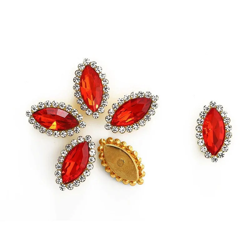 Gold Sole Horse Eye Shaped Multi-Color Floral Diamond Glass Stone Double-Layer Rhinestones Clothing Shoes Bags