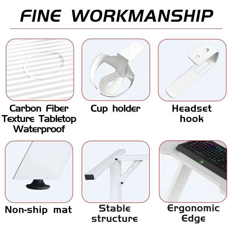 High Quality White X-Shaped Executive Desk Home Office Gaming Wholesale Modern Design Computer Desk Headphone Hook Cup Holder