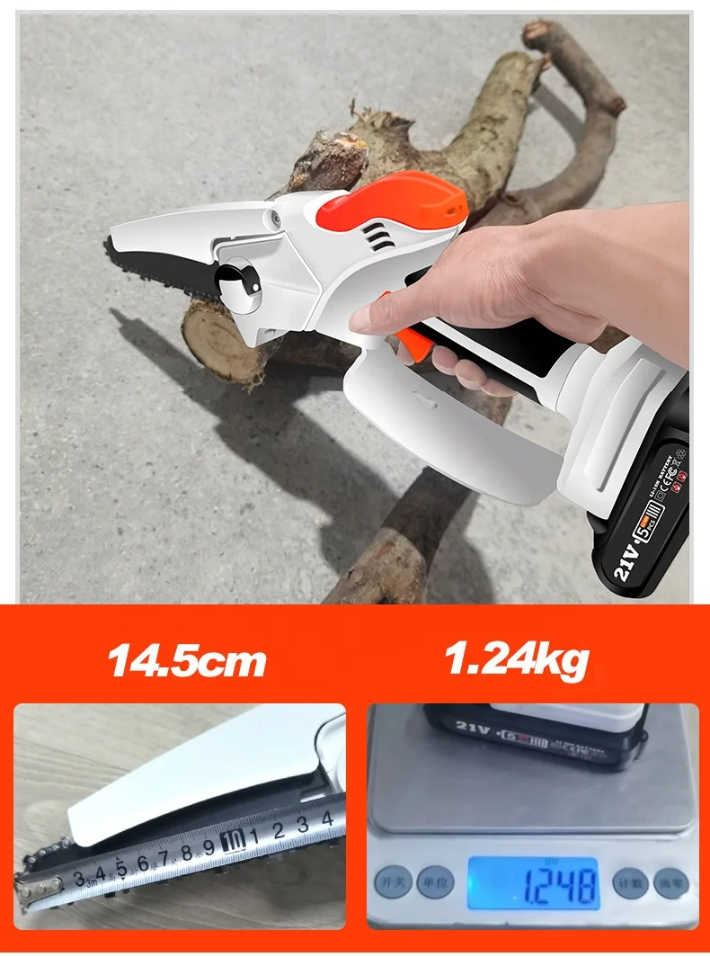 6' 21V Cordless Household Small Garden Saw Felling Saw Handed Cutting Lithium Electric Chainsaw