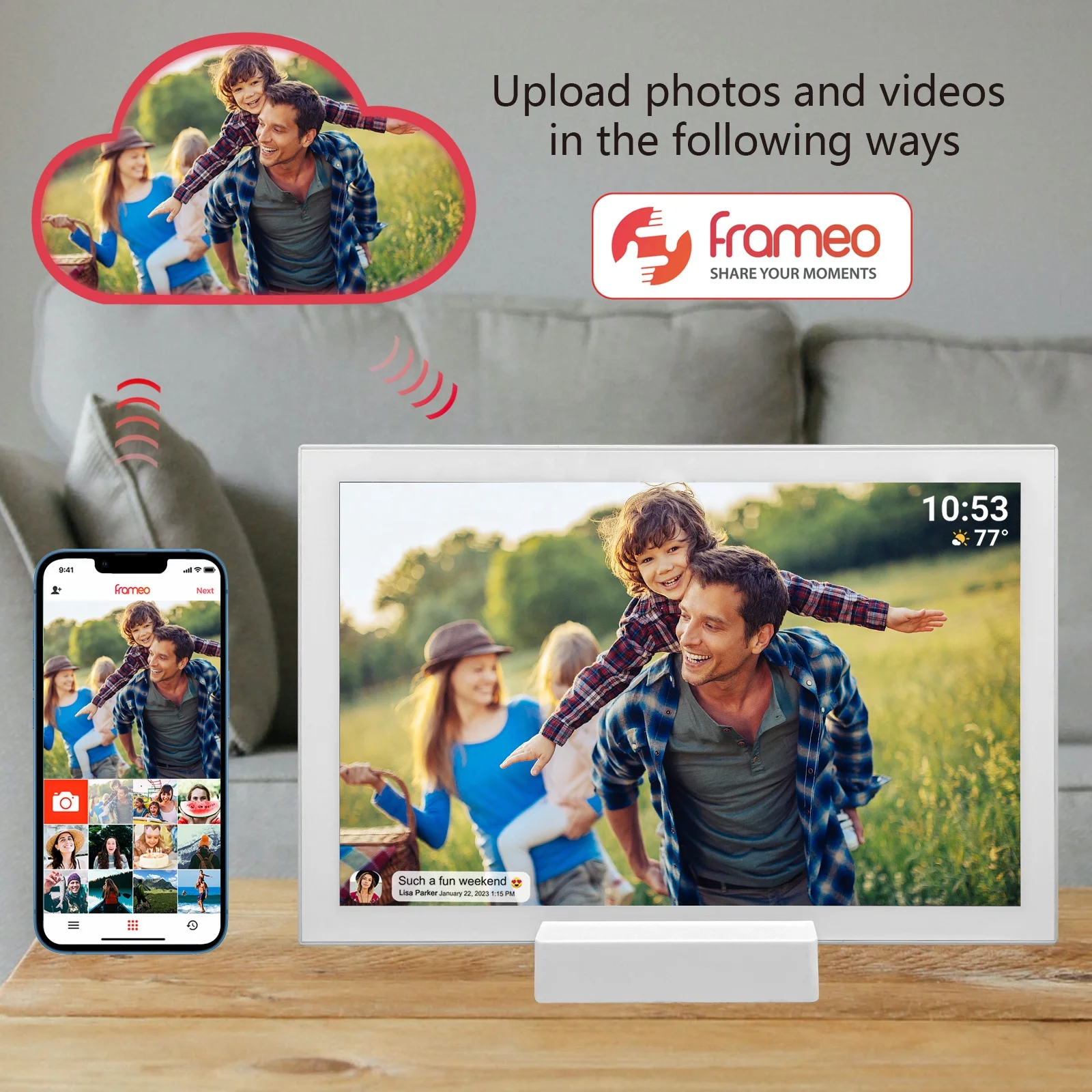 With delicate picture quality, intelligent connection, freeze heartbeat moment frameo with battery WiFi digital photo frame