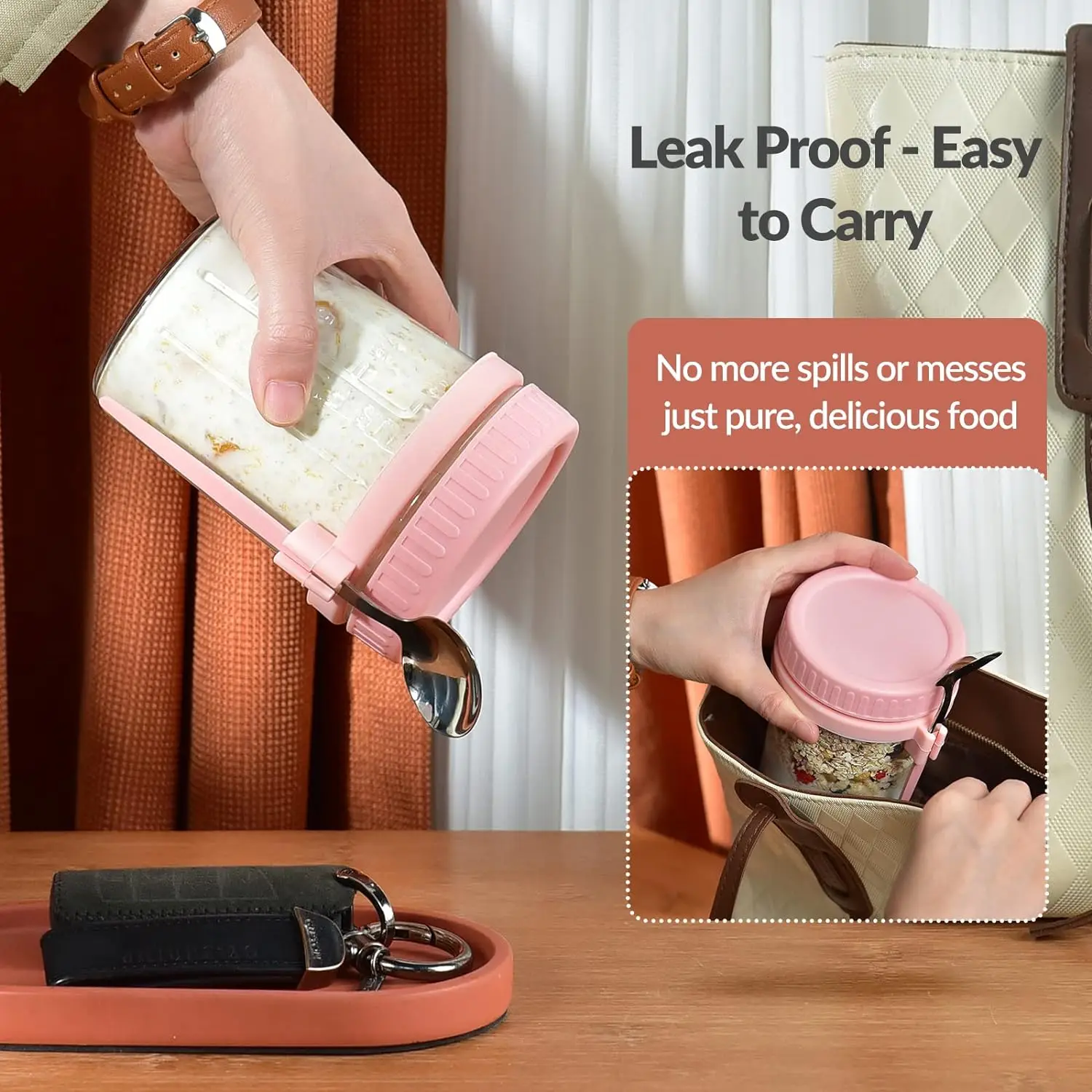 4 Pack Overnight Oats Containers with Lids and Spoons Leak Proof Oatmeal Container