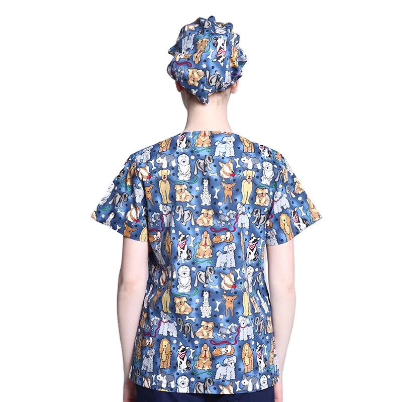 China Custom Summer Hospital medical scrubs nursing uniforms printed top and pants for unisex