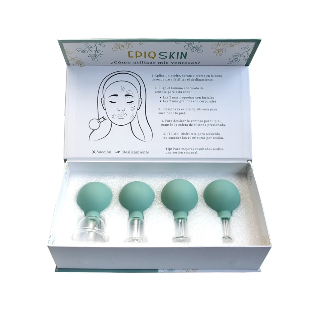 Factory Promotion Vacuum Guasha tool Set Massager face Cupping Set with 4small cups and light green jade guasha tool