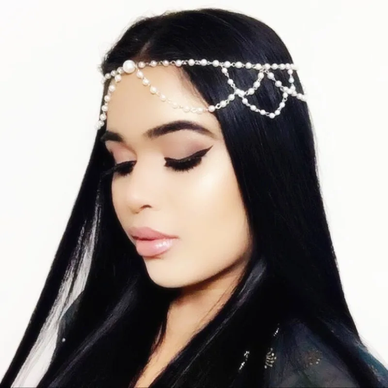 New Fashion Festival Bohemian Metal Tassel Head Chain Bling Crystal Head Chain For Prom Banquet