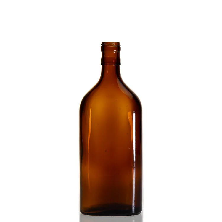 Supplier Champagne Beverage Glass Bottle Empty Square Amber 500ml Whisky Wine Bottle