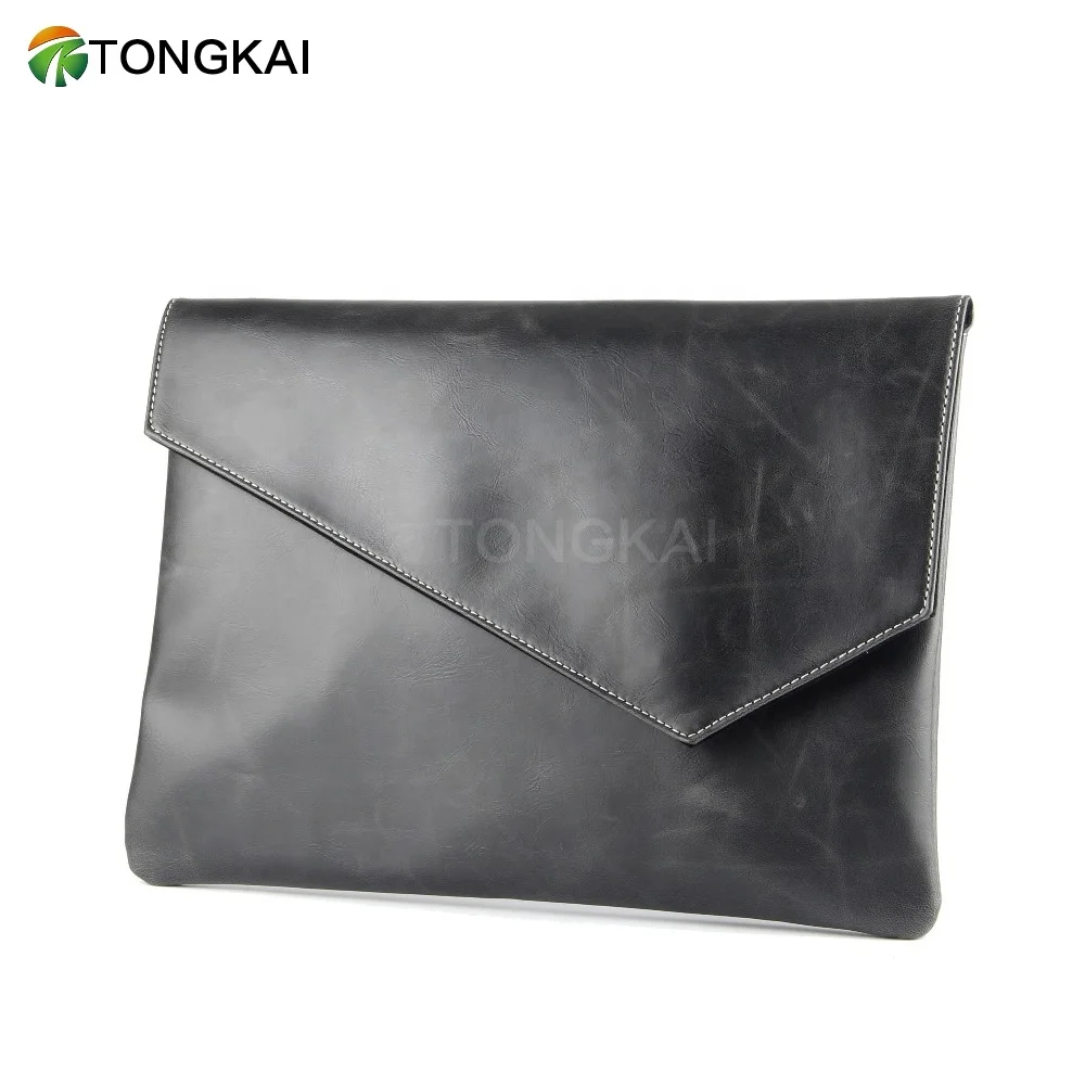 Custom A4 Leather File Folder Laptop Protective Case - Locking Envelope Document Organizer Storage Bag With Sleeve Nap