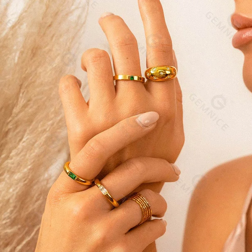 Gemnel 925 sterling silver jewelry 14k gold plated emerald green cut band ring