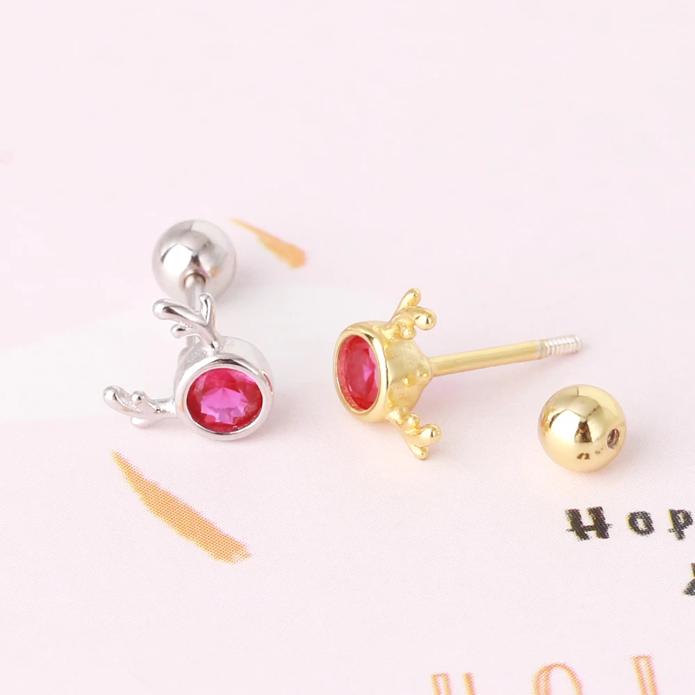 Trendy Women Cartilage Piercing Jewelry Dainty Deer Horn Design Earring Arete Gold Plated 925 Sterling Silver CZ Stud Earing