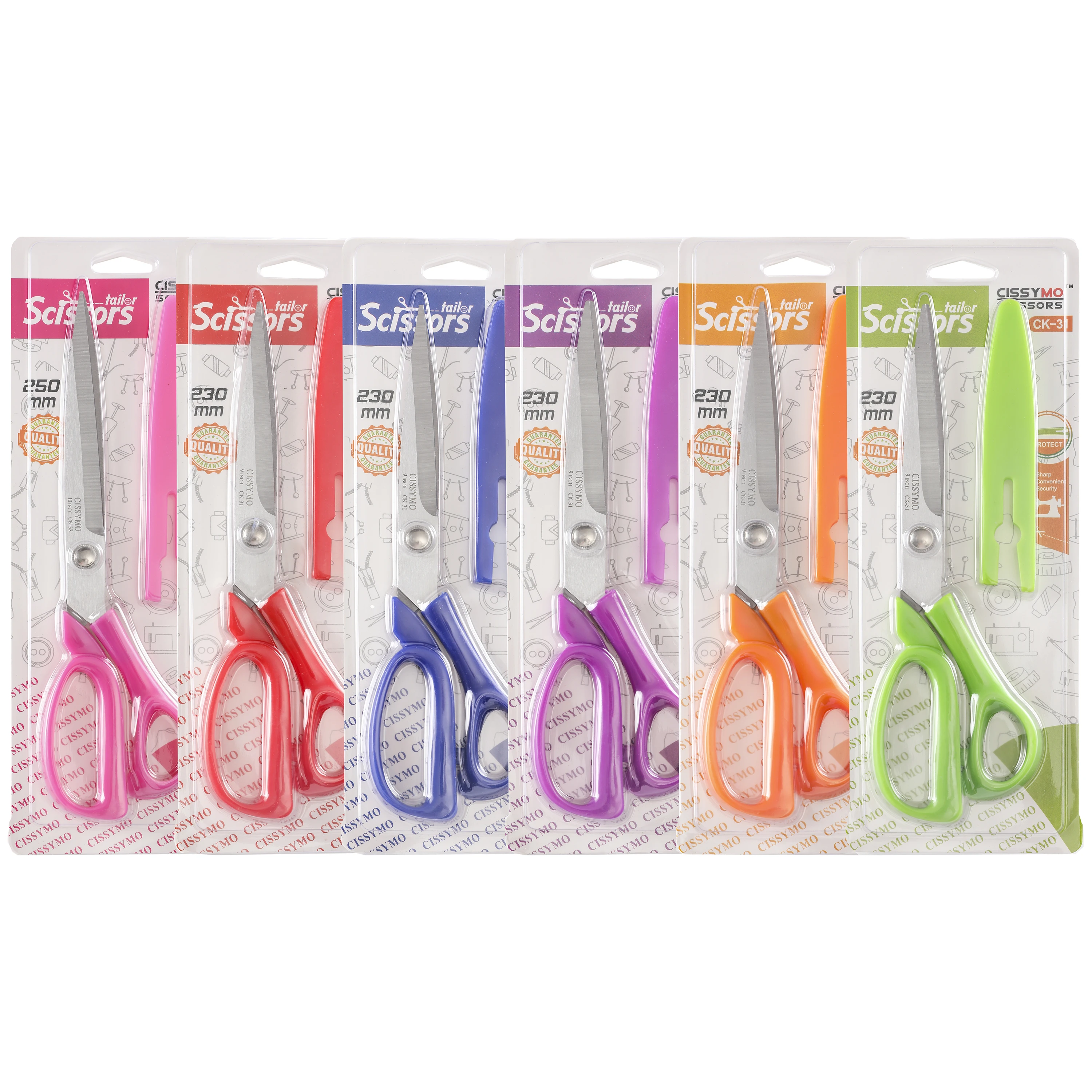 Newest 9 Inch Stainless Steel 6 Color Mixed Sewing Tools Fabric Cutting Shears Tailor Scissors