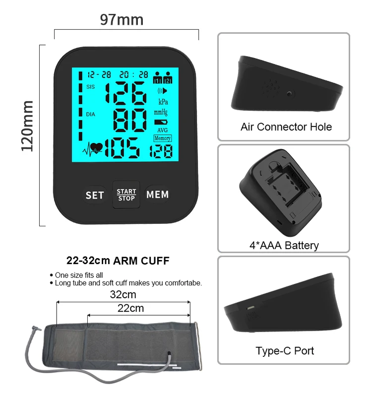 Amazon best selling Aupo with LCD display blue back light digital upper arm blood pressure machine meter cheap bp monitor