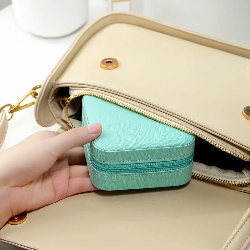 1Layer Portable Jewelry Organization Display Travel Jewelry Zipper Storage Boxes Earrings Necklace Ring Mini Jewelry Box