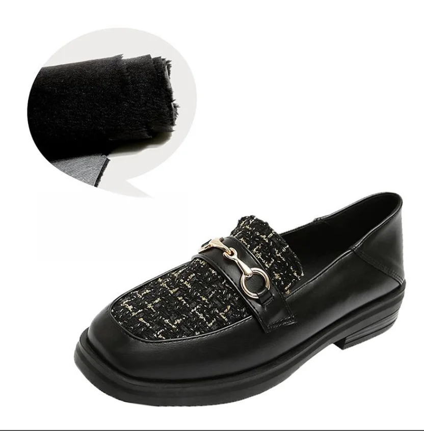Women Office British Ankle Boot Shoes With Plush Thick-Soled Wild Wide-Footed Casual Loafer Leather Boot Shoes Femme Ankle Botas