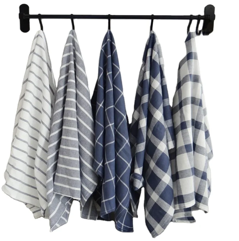 Wholesale RTS north europe hot sale stripe check design kitchen towel cotton jacquard fashion check stripe dish kitchen towel