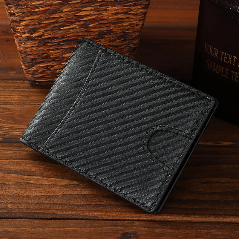 Slim Bifold Front Pocket Minimalist Card Holder RFID Blocking Carbon Fiber Faux Leather Wallet With Money Clip