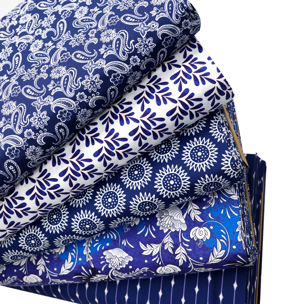 Wholesale Fashion 100%cotton printed Blue and white porcelain print cotton fabric  for women dress