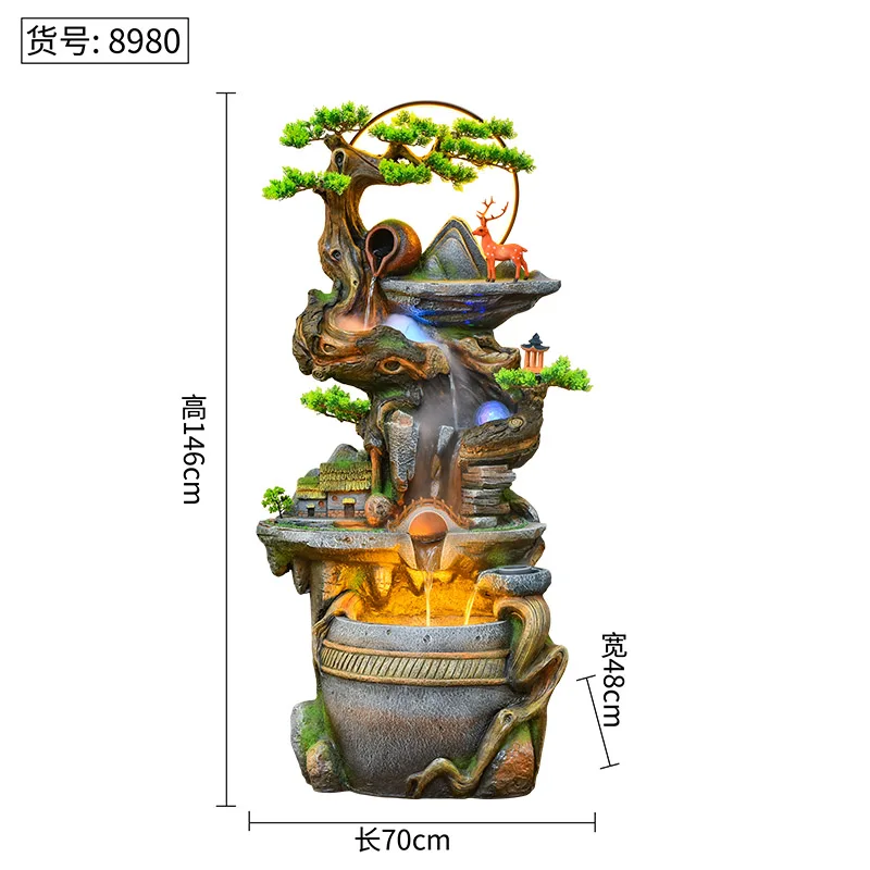 Zen Lucky Office Floor Decor Water Fountain Fengshui Lucky Water Curtain Wall Office Pool Housewarming Gift Outdoor Fountain