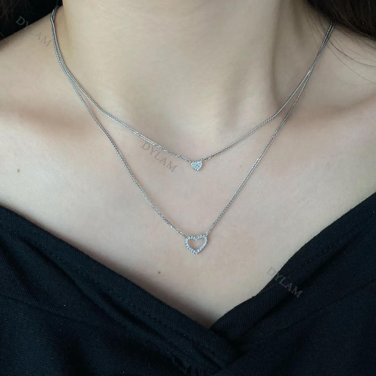 Dylam Double Layered Heart Necklace Chain Ball Satellite Choker Necklaces Jewelry for Women and Girls