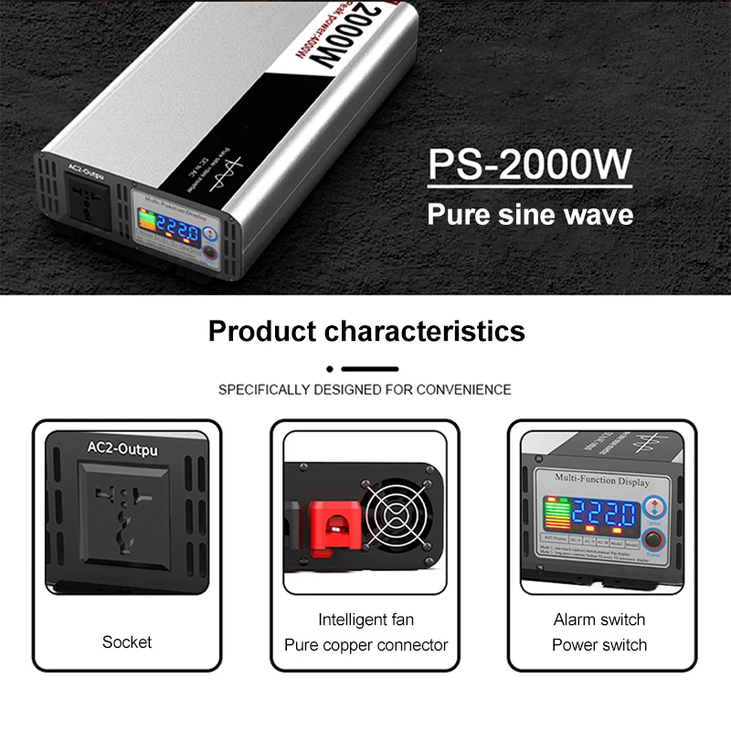 Wholesale 2000W High Power Off Grid 12V 24V 48V Solar Pure Sine Wave Inverter To Car Truck RV Voltage Converter