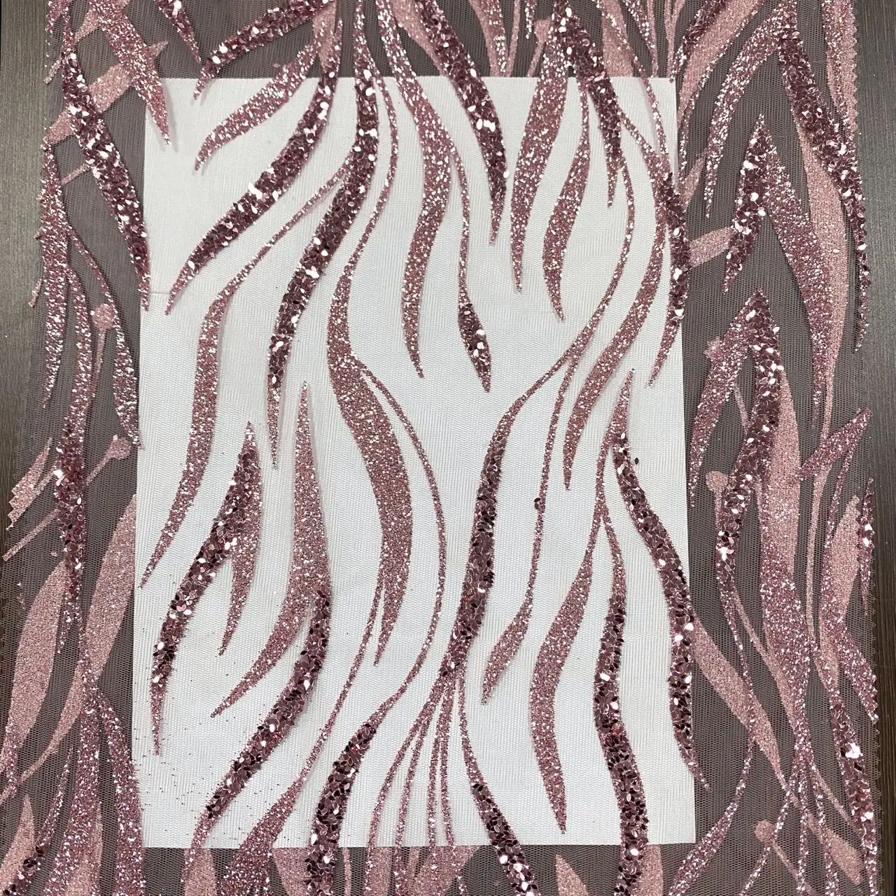 Gorgeous Nylon Tulle Lace Fabric with pink Glitter and Beads Sequins Embroidered for evening dress