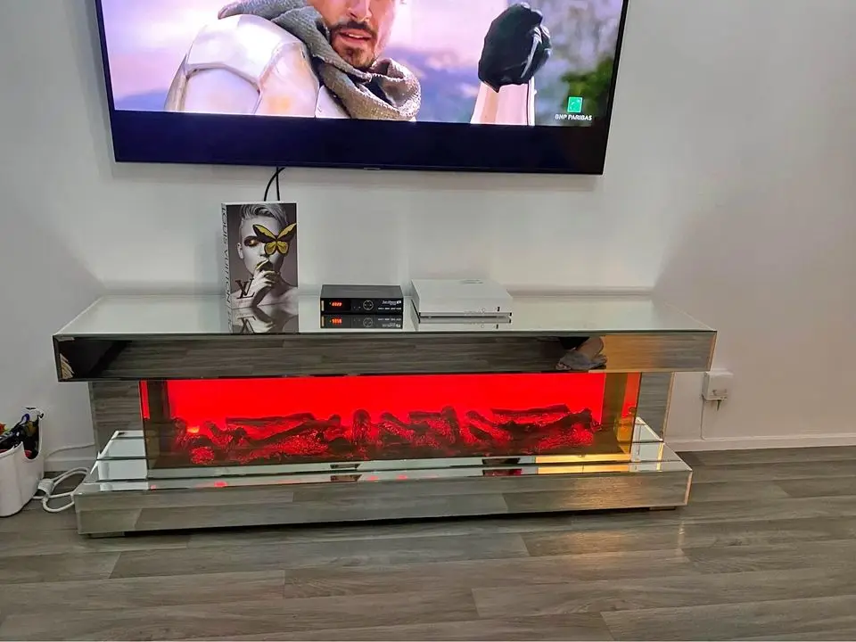 living room furniture TV stand for 75 inches electric fireplace stove heater with remote mirrored electric fireplace