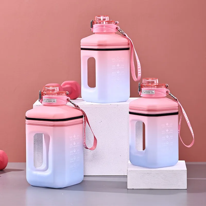 56/64oz Gallon plastic square Water Bottle Leakproof Sports Water Jug with Time Marker Drink Enough Water Throughout the Day