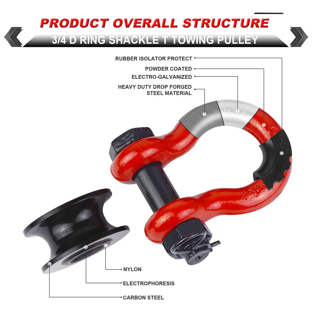 Customized Galvanized Small Type Matte Black Painted Rigging Shackle Snatch Pulley Block Wheel Kit With Shackle Block Strap