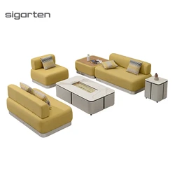 Outdoor Garden Furniture Patio Olefin Fabric Corner Sofa With Gas Fire Pit