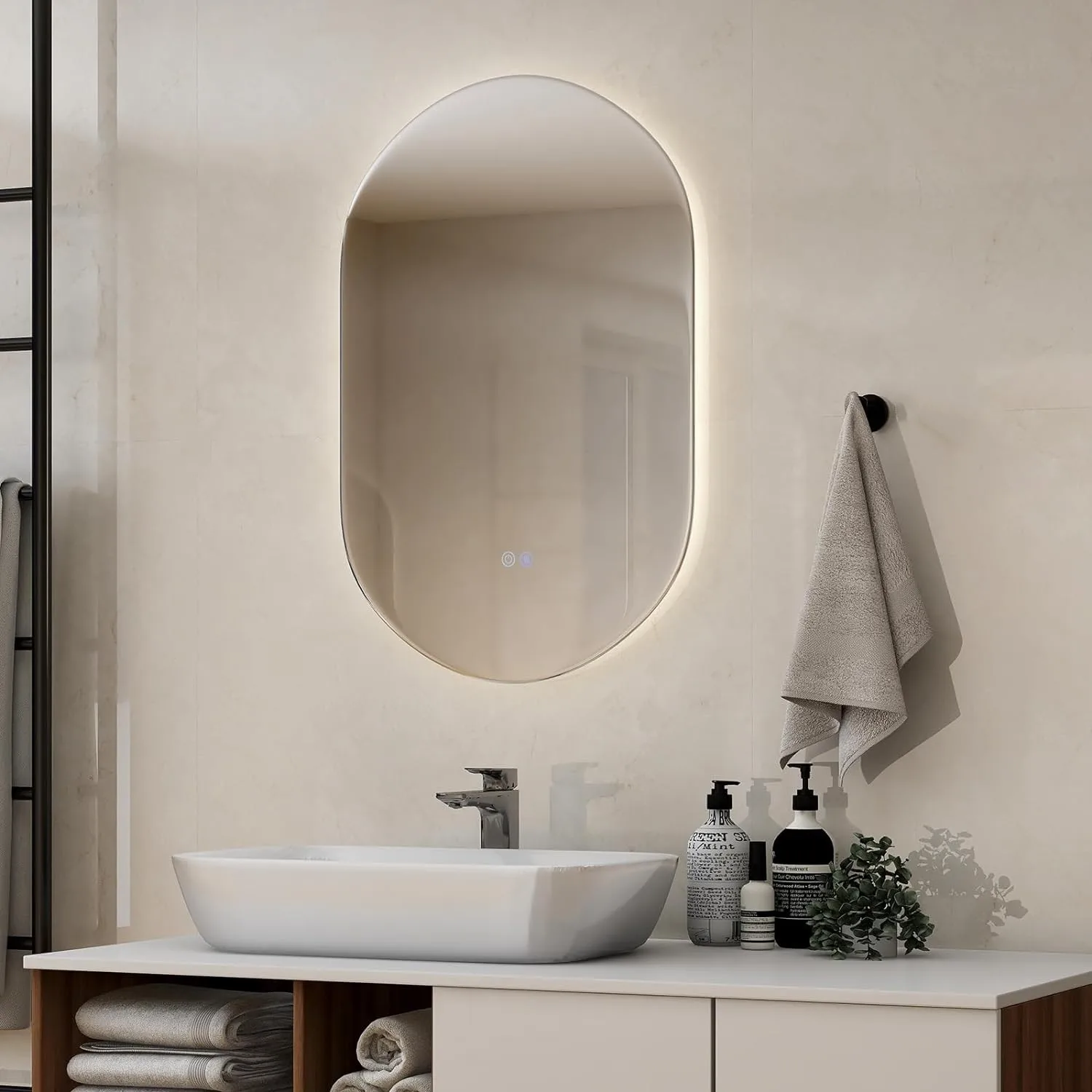 Modern round frameless LED smart touch switch unbreakable adhesive full length body large wall salon gym dressing decor mirror