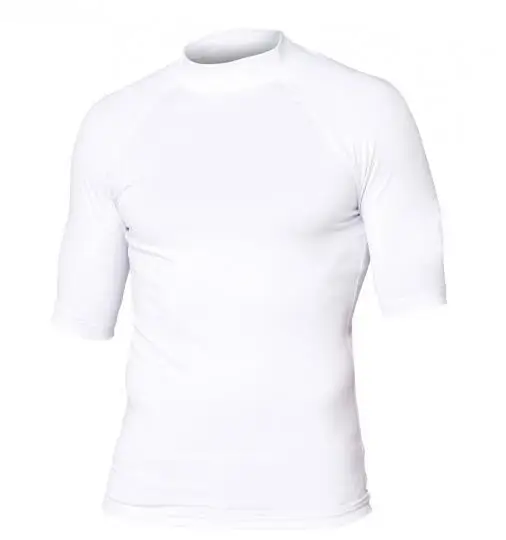 Customized Mens Solid Plain White Short Sleeves Nylon Spandex Surfing Swimming Shirts Vests Lycra Rash Guards