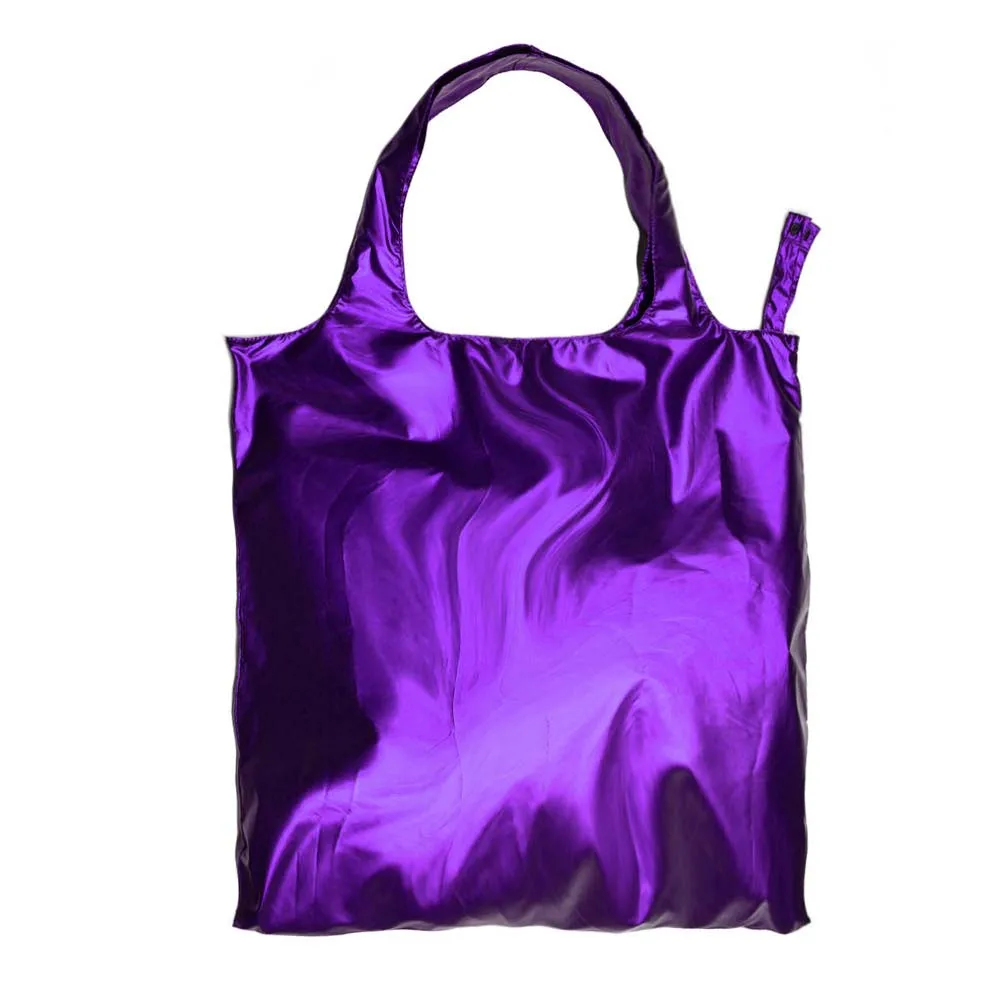 Fashion Design Solid Metal Color Eco Friendly Foldable Shopping Tote Bags For Packaging Gift Beach Sports Travel Storage Pouches