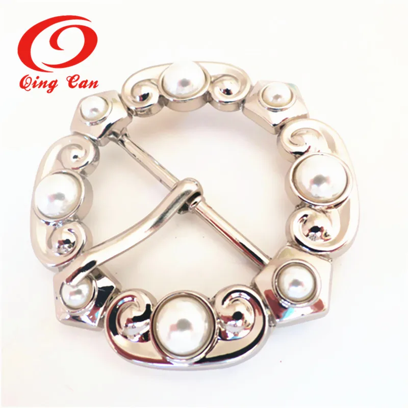 Pearl Buckle Custom Alloy Belt Buckle Diamond Belt Buckle With White Pearl