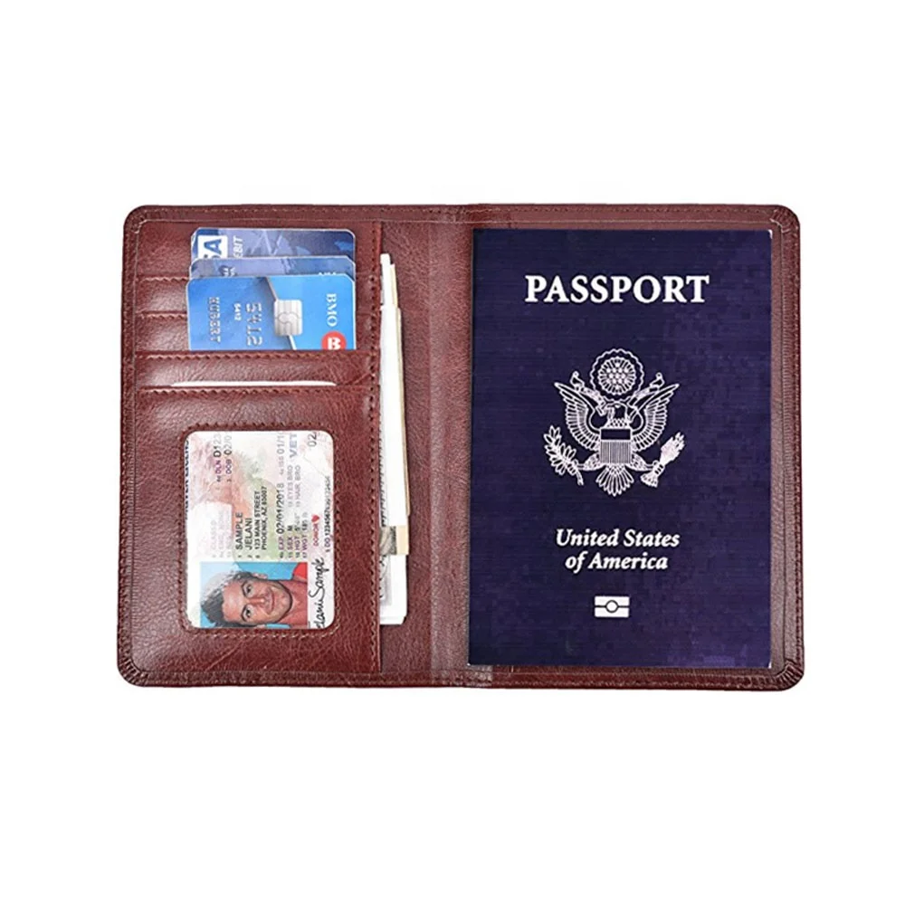 Wholesale RFID Blocking Genuine Leather Passport Wallet Cover with card holders Travel PU Leather Passport Holder