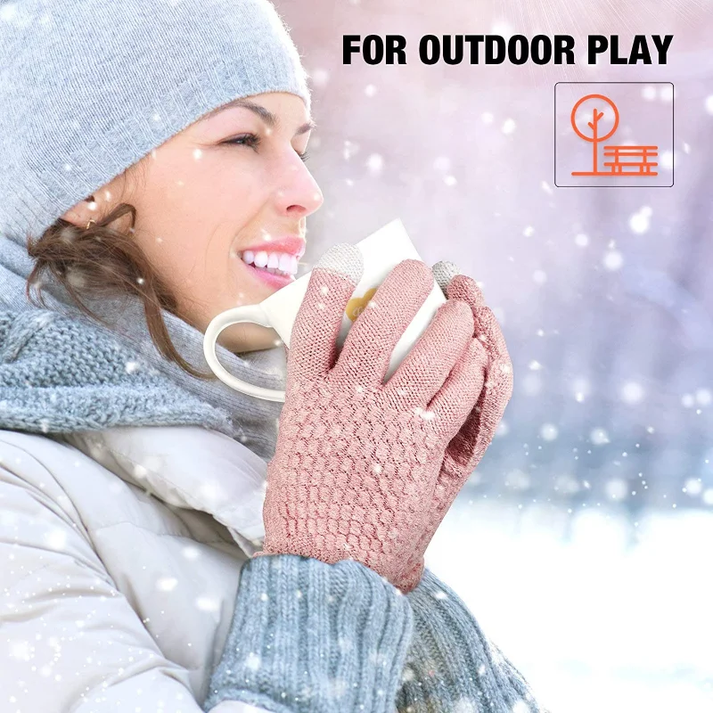 Winter Touch Screen Gloves Women Men Warm Stretch Knit Mittens  Wool Full Finger Guantes Female Crochet Luvas Thicken