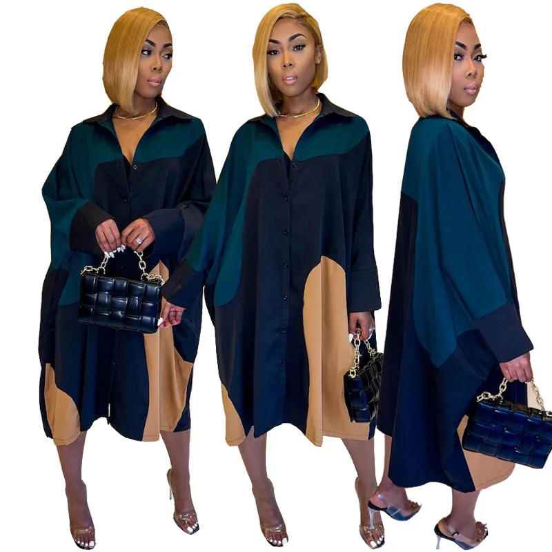 J&H fashion wholesale 2XL plus size clothing long sleeve button down womens dresses elegant office dress ropa de mujer
