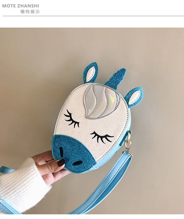 Cute Glitter PU Leather Unicorn Purse Shining Sequin Shoulder Bag Unicorn Sling Bag Mini Cartoon Messenger Bag