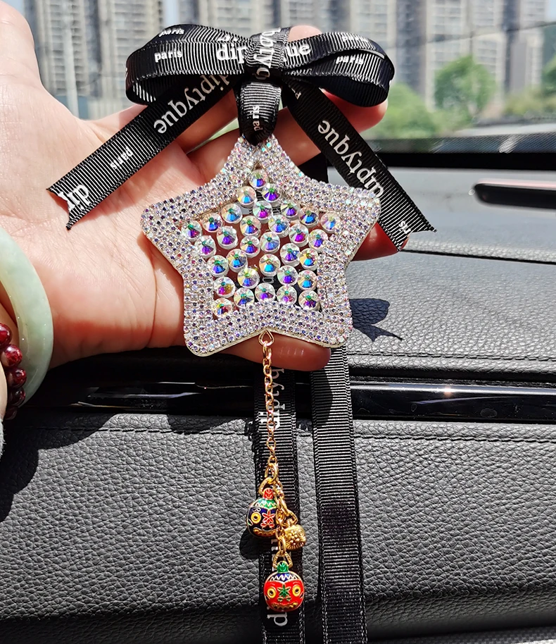 stars pendant in car pendant rearview mirror net red car decoration inlaid with diamond creativity