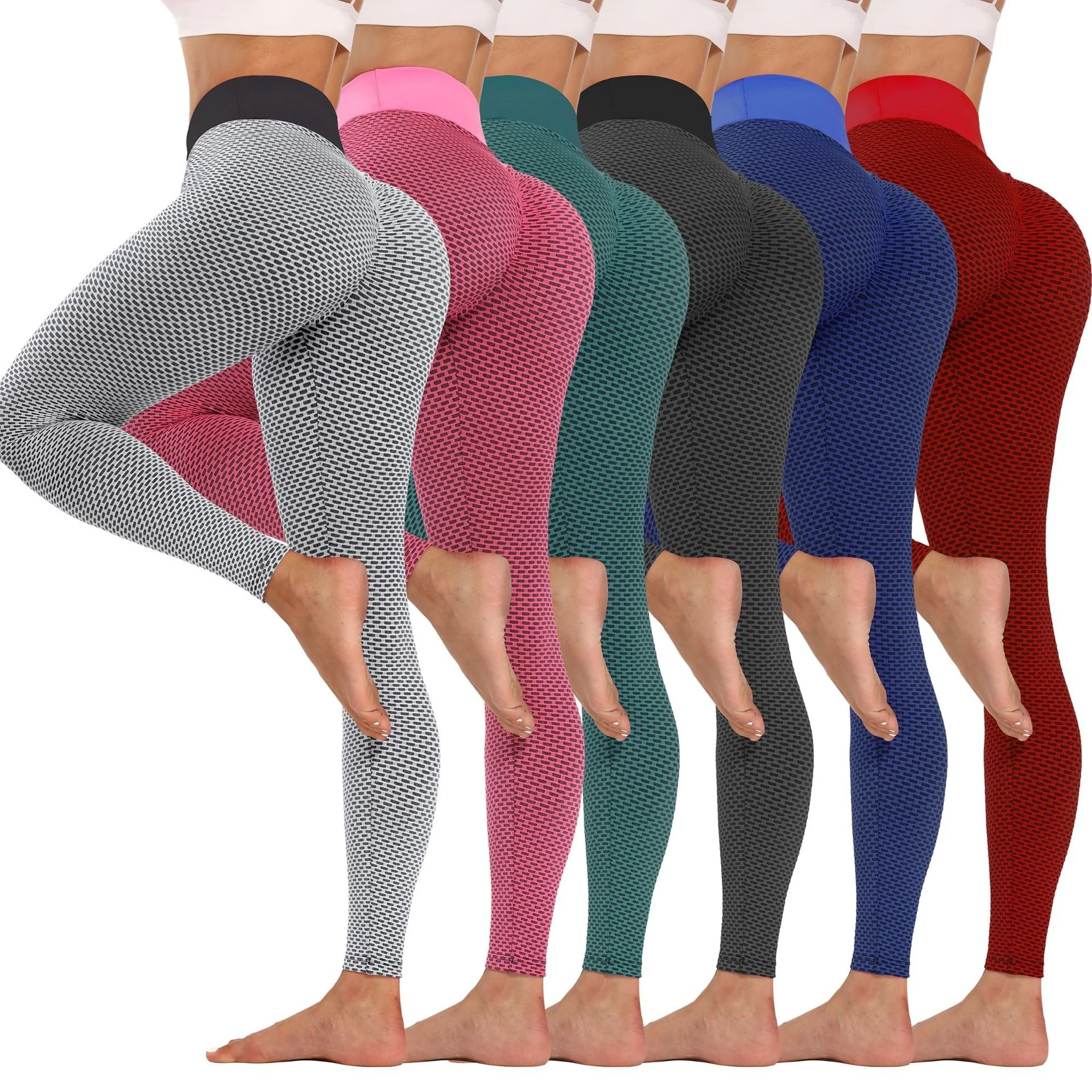 Women Sport Tight-Fitting Butt Lifting High Waist Honeycomb Jacquard Yoga Pants Stretchy Workout Leggings