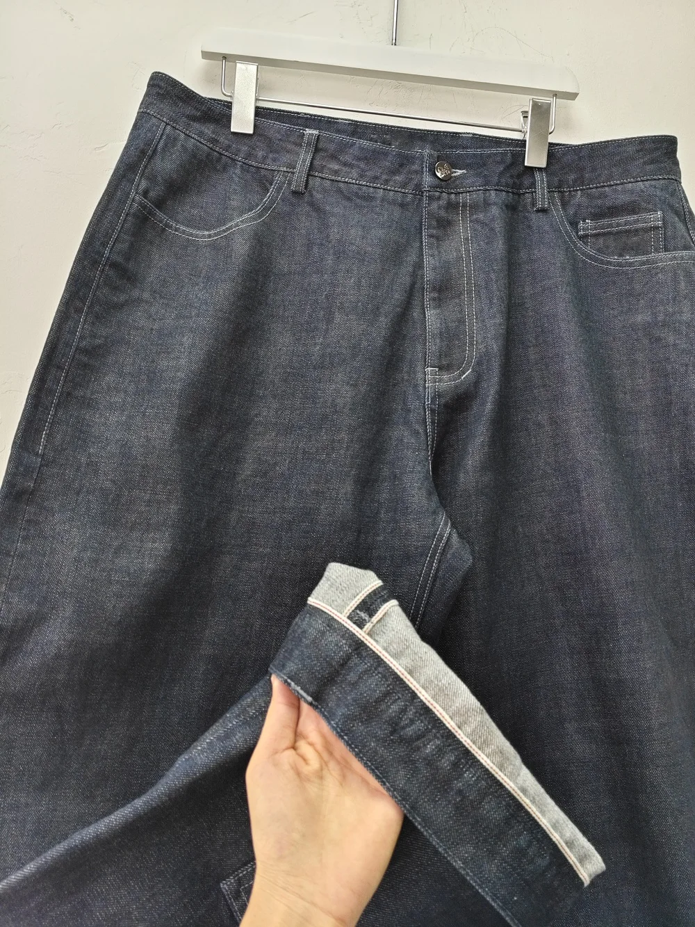 New Trendy Custom Design Plain  Raw Unwashed Black  Japanese Selvedge Baggy  Jeans For Man