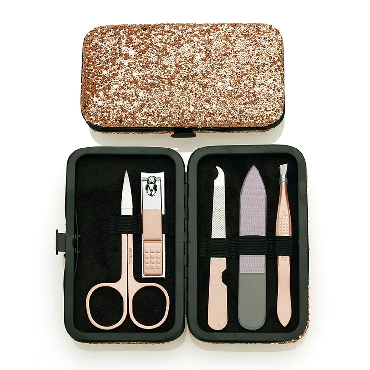 
Fast Shipment 5 Pieces Cute Nail Cutter Set Acrylic Glass Nail File Rose Gold French Manicure Pedicure Set 