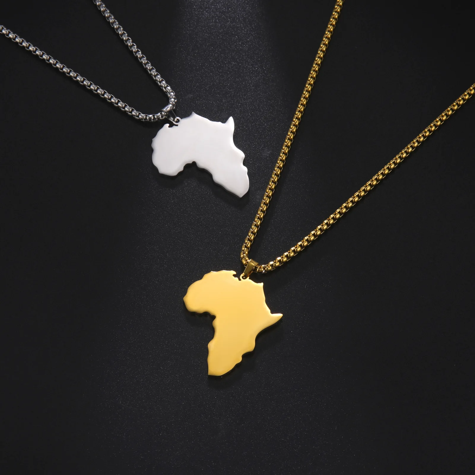 Africa Motherland Memory Jewelry Stainless Steel Cutting Shape Hip Hop Africa Map Pendant Necklace For Men
