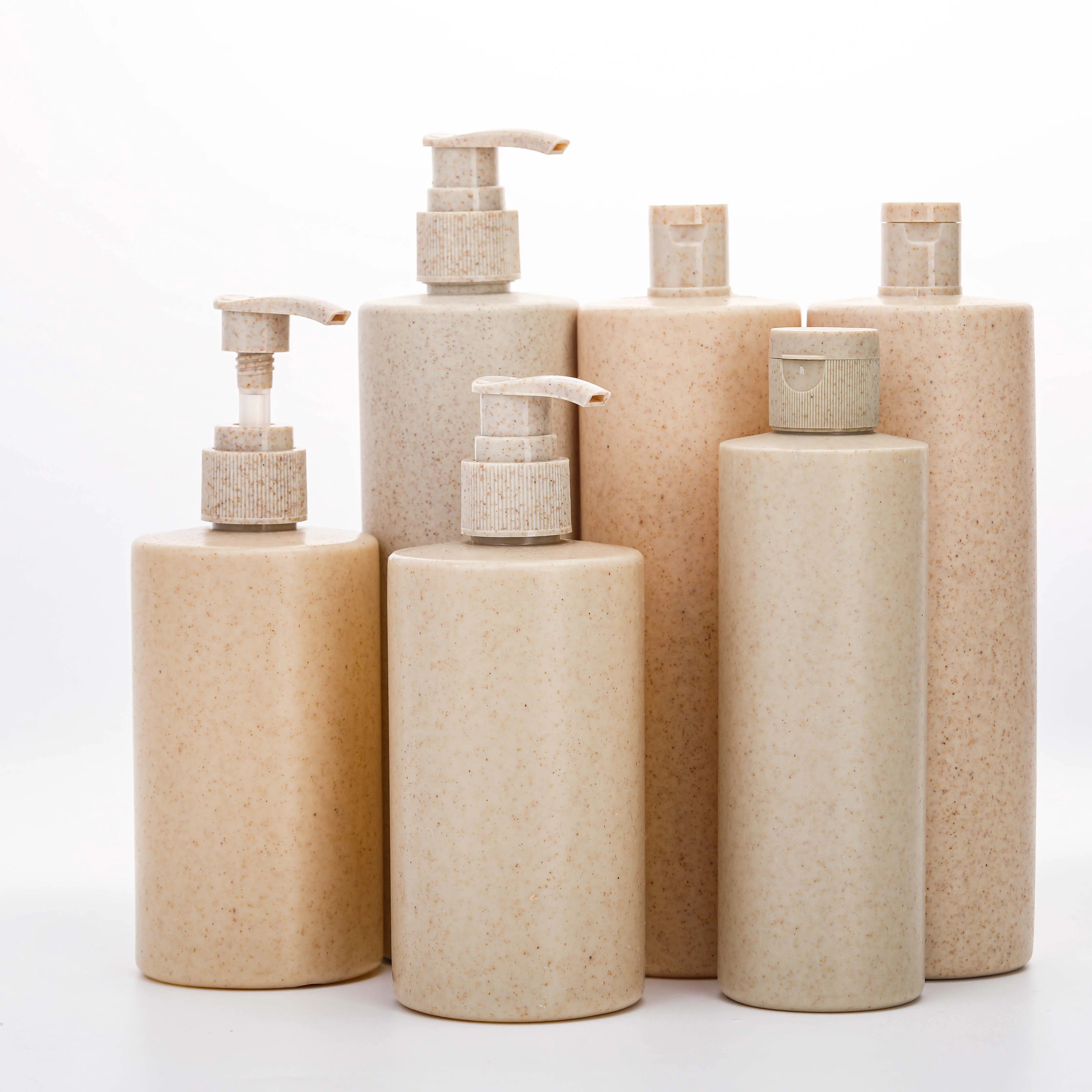 Eco Friendly Shower Gel Shampoo Bottles 4oz 8oz 12oz with Pump Refill Biodegradable Wheat Straw Cosmetic Packaging containers